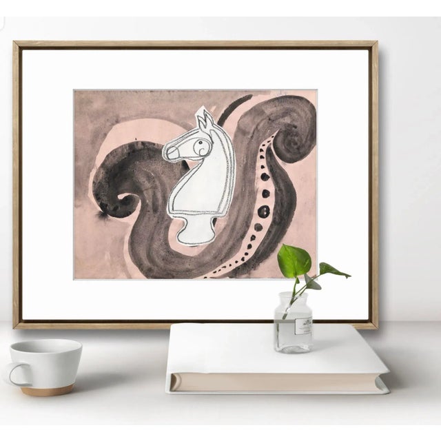 Pink Contemporary Artwork “White Knight on Pink Field” Collage and Ink on Paper For Sale - Image 8 of 9