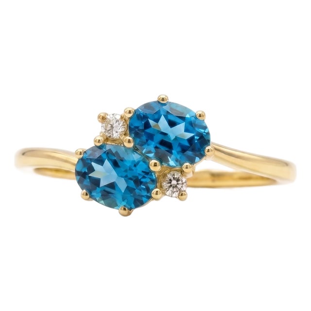 Twin Swiss Blue Topaz Ring | Modern Toi Et Moi Handmade Ring Us 7 For Sale