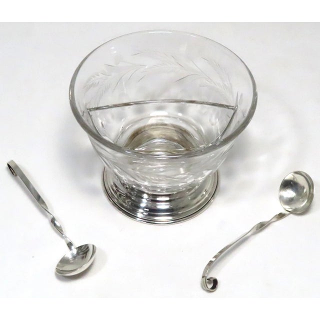This is a Very Pretty Vintage Sterling Silver Mounted Hand Cut & Etched Crystal Condiment Set. Circa Mid 1900s. It comes...