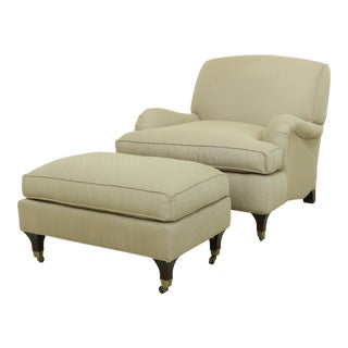 Key City Beige Upholstered Chair & Ottoman ~ 5 Years Old For Sale