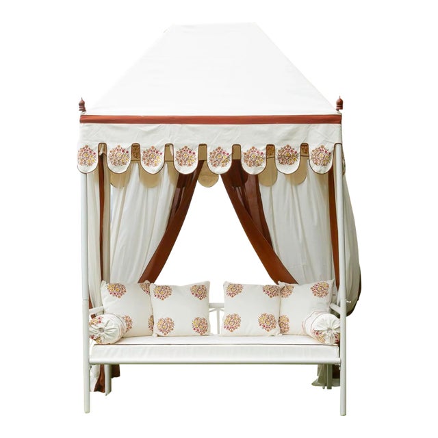 Royal Marigold Block Print Canopy Daybed For Sale