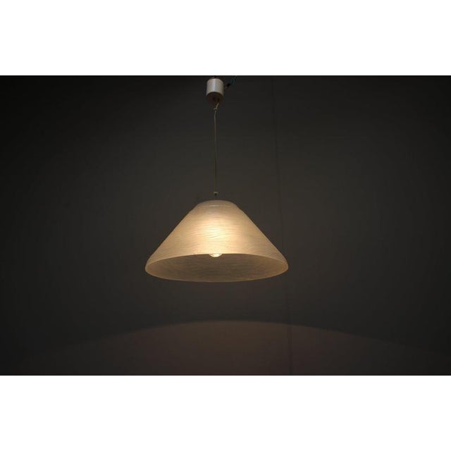 Gold Vintage Space Age White Textured Glass Pendant Lamp, 1970s For Sale - Image 8 of 11
