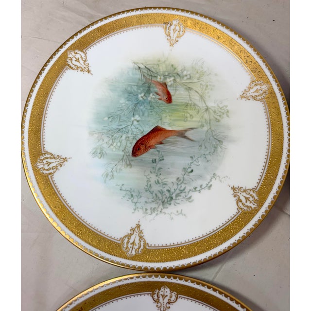 Set of 6 Antique 1800's Hand Painted Limoges Tressemanes & Vogt Porcelain Fish Plates For Sale - Image 16 of 18