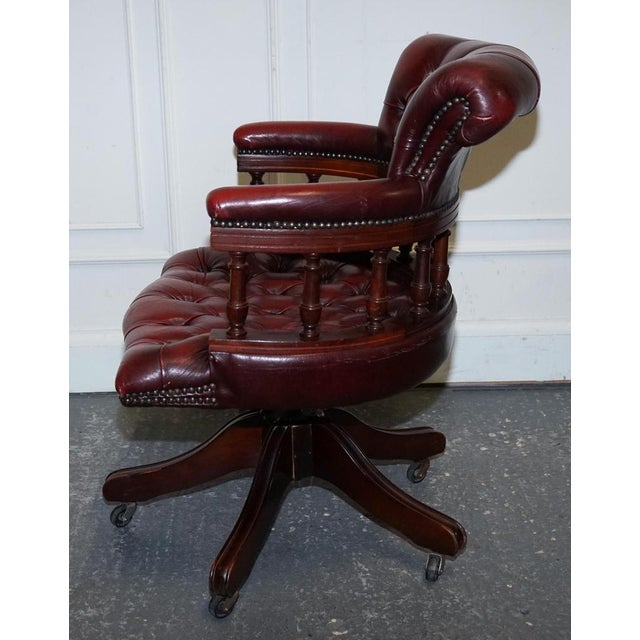 Burgundy Chesterfield Leather Captains Swivel Desk Chair, 1950s For Sale - Image 4 of 14