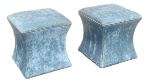 Pair Vintage Bernhardt Upholstered Poufs Ottomans