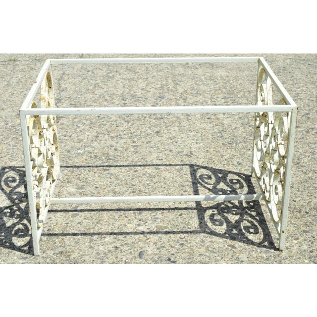 Antique French Art Nouveau Wrought Iron Scrollwork Coffee Table Base, No Top. Item features a scrolling wrought iron...