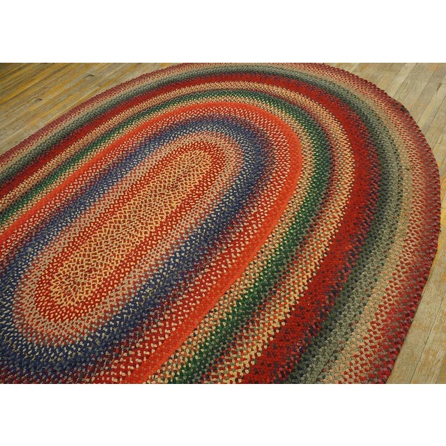 Textile 1930s Multicolor Folk Art Antique Oval American Braided Rug 6'10" X 9'2" Cotton Carpet For Sale - Image 7 of 15
