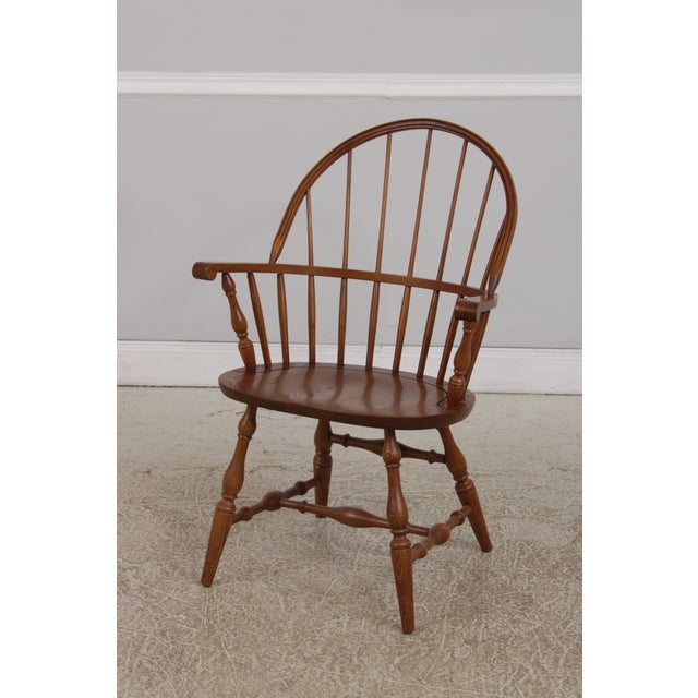 Traditional Set of 6 Hitchcock Oak Windsor Style Dining Room Chairs For Sale - Image 3 of 18