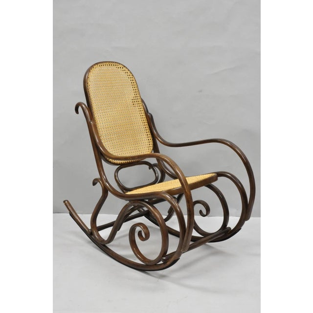 Vintage Mid Century Modern Thonet Style Bentwood & Cane Rocker Rocking Chair (A) For Sale - Image 11 of 18