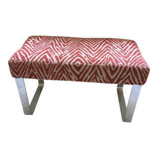 1990s Vintage Chrome Bench With Zebra Strip Chenille Fabric For Sale