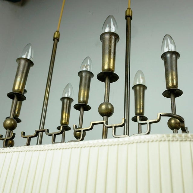 Metal Art Deco Brass and Glass Billard or Snooker Chandelier, 1950s For Sale - Image 7 of 11