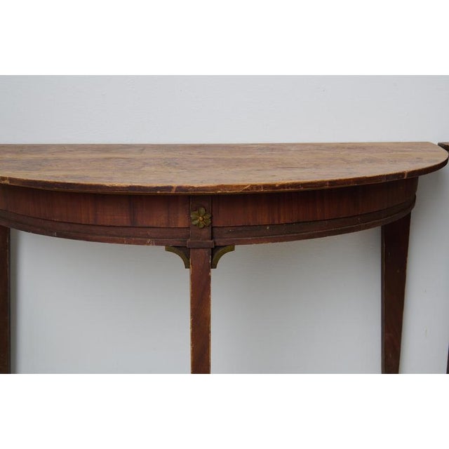 Antique Swedish Demi Lune Tables with Faux Mahogany Paint, Set of 2 For Sale - Image 5 of 7