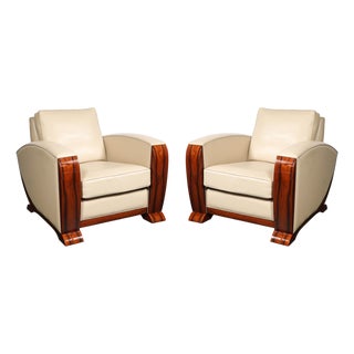 Pair of Art Deco Club Chairs in Palisander & Edelman Cream Leather For Sale
