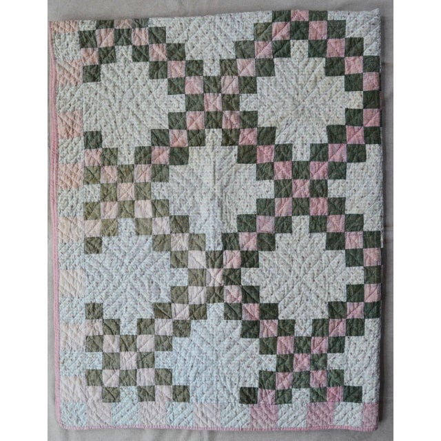 Early 20th Century Hand-Stitched Irish Chain Quilt For Sale - Image 4 of 12