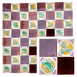 Art Deco Tiles attributed to S.A. Faienceries De Bouffioulx, 1930s, Set of 110 For Sale