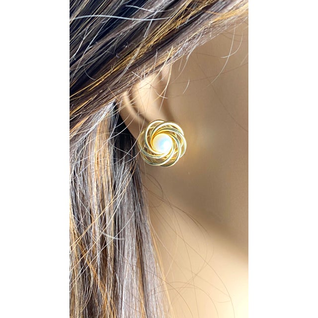 Contemporary Vintage Tiffany and Co. 14k Yellow Gold Pearl Lever-Back Earrings - 2 Pieces For Sale - Image 3 of 11