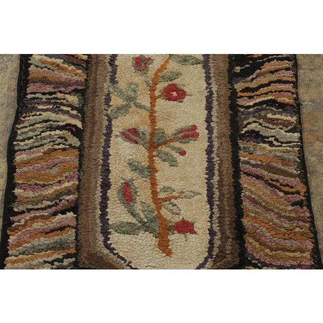 Traditional Antique Hooked Runner With Floral Casket Medallion & Striae - Rug & Kilim For Sale - Image 3 of 7