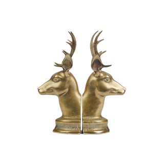 Mid-Century Brass Deer Animal Bookends - a Pair For Sale