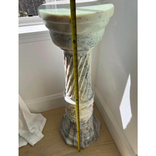 Pair of Vintage Neoclassical Carved Marble Pedestals With Spiral Columns For Sale - Image 10 of 12