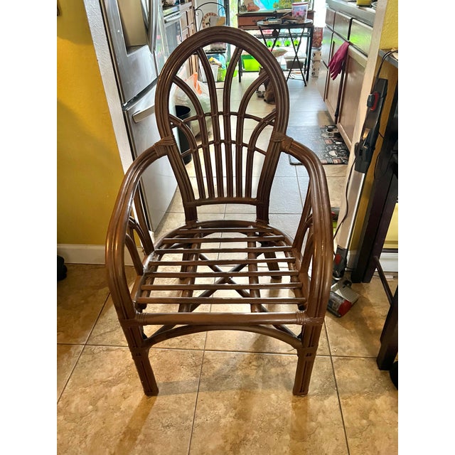 Brown 1970 Bamboo Round Glass Table and 4 Chairs For Sale - Image 8 of 9
