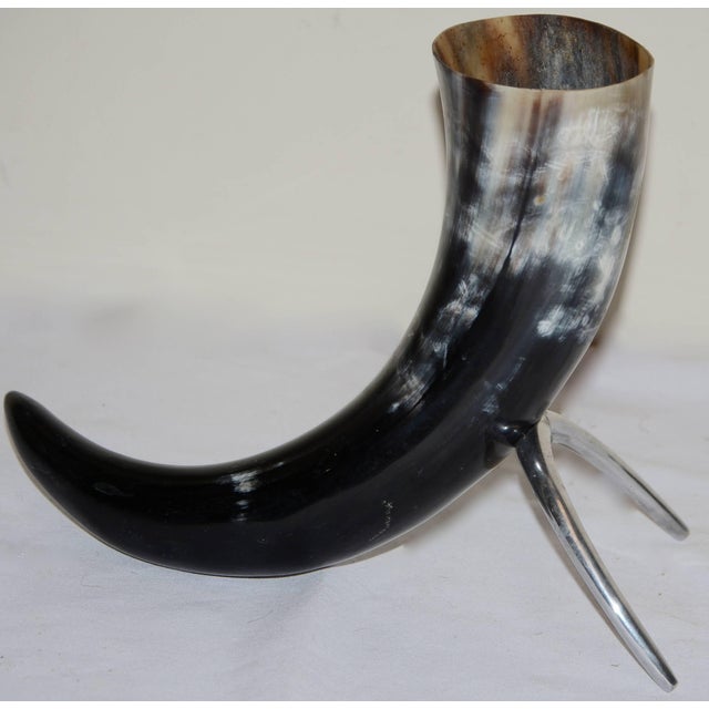 Buffalo Horn on a Stand Home Decor For Sale - Image 4 of 9
