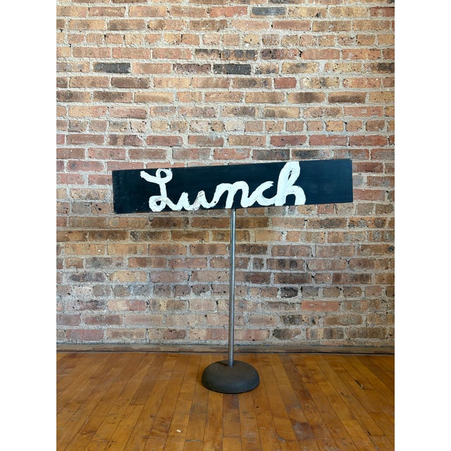 American Mid 20th Century Rustic Hand-Painted Wooden "Lunch" Sign on Cast Iron Stand For Sale - Image 3 of 13