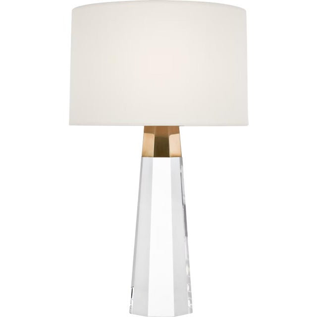 Traditional AERIN by Visual Comfort Signature Olsen 15" Cordless Accent Lamp in Crystal and Hand-Rubbed Antique Brass with Linen Shade For Sale - Image 3 of 3