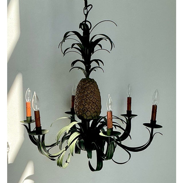 Green Vintage Tole Pineapple Chandelier For Sale - Image 8 of 12