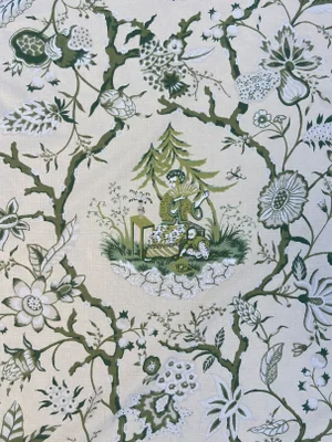 Bassett McNab “Tea Garden” Green Chinoiserie Fabric by the Yard