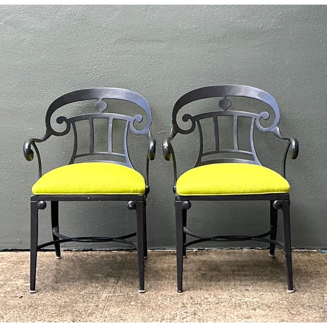 Late 20th Century After Veneman Aluminum Armchairs in Ralph Lauren “Salt Marsh” - Pair For Sale - Image 5 of 18
