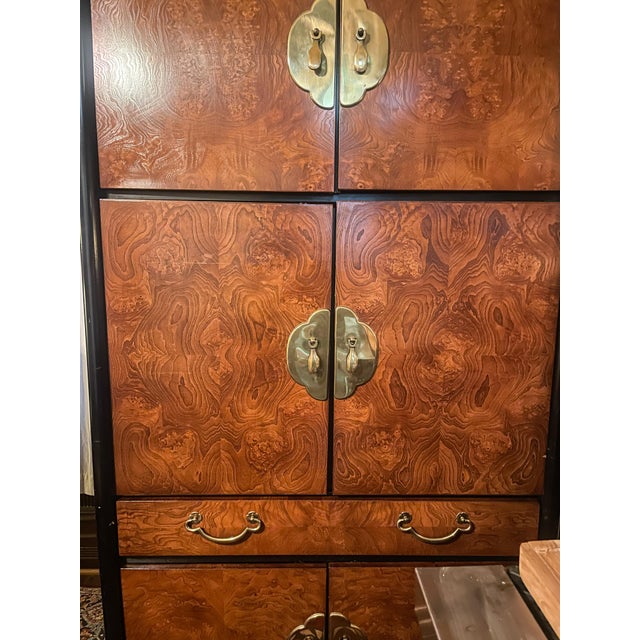 Art Deco 1970s Bernhardt Burlwood Asian Chinoiserie Armoire Cabinet 1970s For Sale - Image 3 of 5