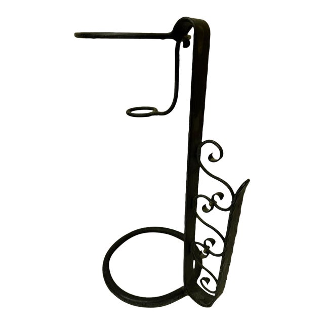 Title: Vintage Mid-Century Wrought Iron Saxophone Wine Bottle Holder & Decanter Stand For Sale