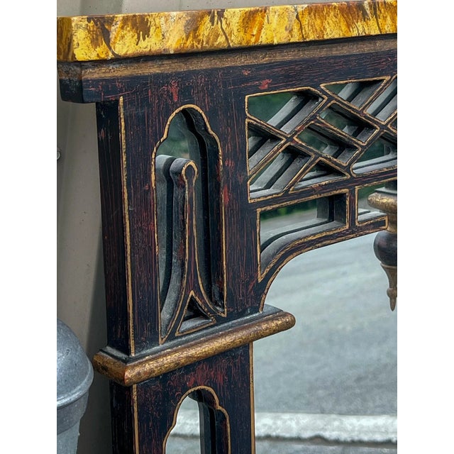 Italian Chinese Chippendale Style Pagoda & Fretwork Faux Marble Painted Mirror For Sale In Atlanta - Image 6 of 12