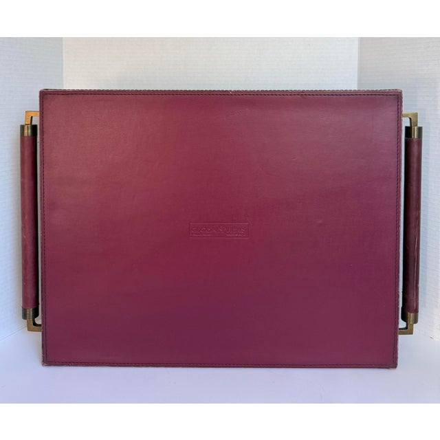 Global Views Burgundy Leather Executive Desk Tray With Leather Wrapped Handles For Sale - Image 11 of 12