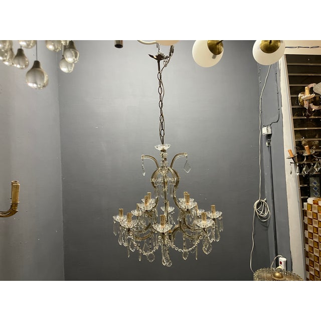 Large Vintage Crystal Maria Theresa Chandelier, 1950s For Sale - Image 6 of 16