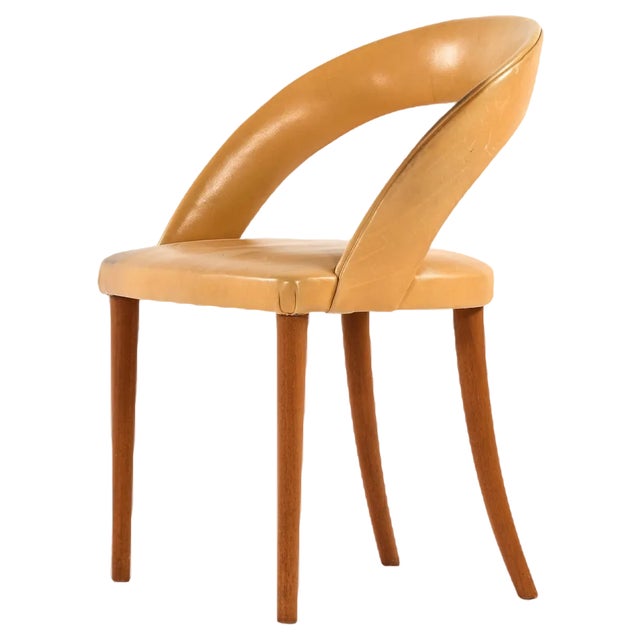 Side Chair in Mahogany and Leather attributed to Frode Holm, 1950s For Sale
