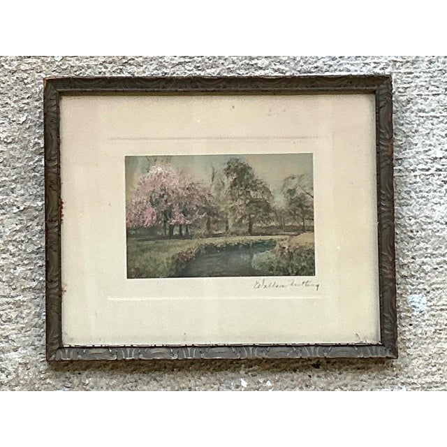 Wallace Nutting Hand Colored Landscape Print in Wood Frame For Sale In West Palm - Image 6 of 15