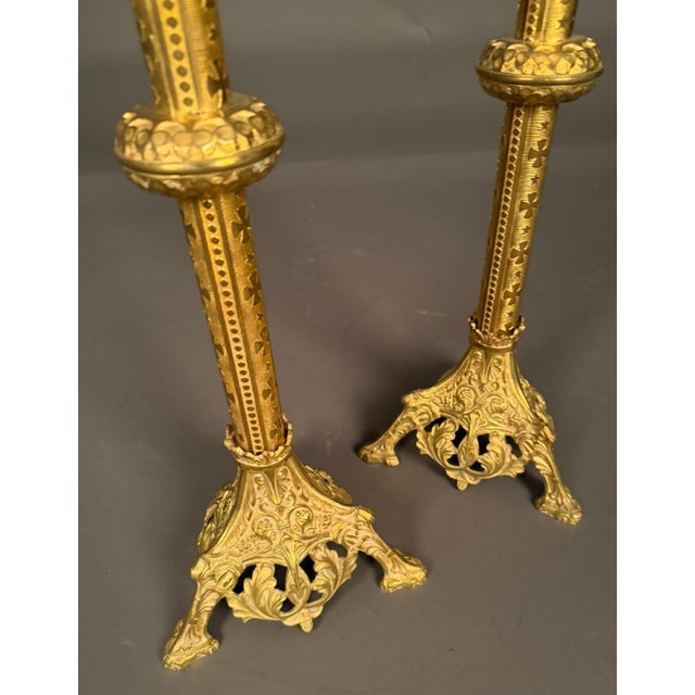 19th Century French Pair of Gothic Style Dore Bronze Candelabras, Circa 1850 For Sale - Image 11 of 13