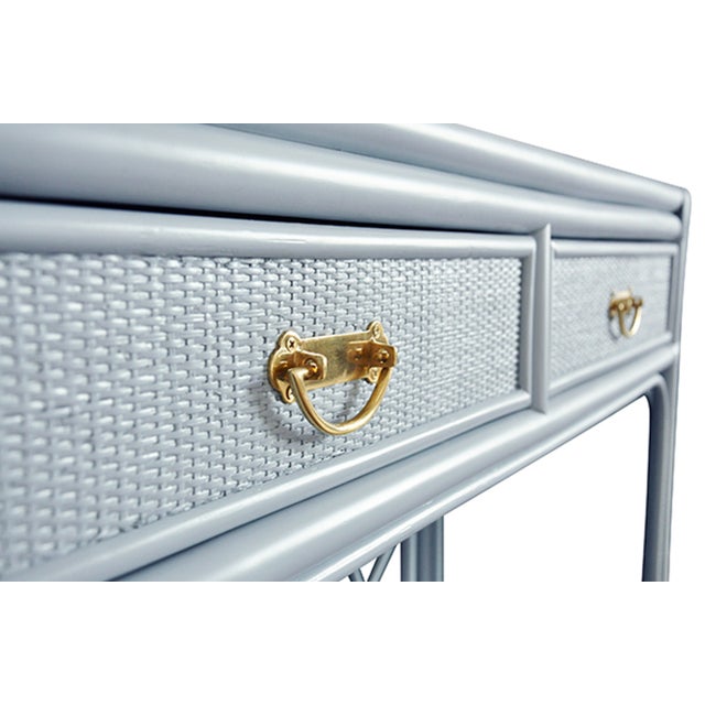 Wood Matthew Izzo Home - Gideon Light Blue Rattan, Two Drawer Console Table With Decorative Back For Sale - Image 7 of 8