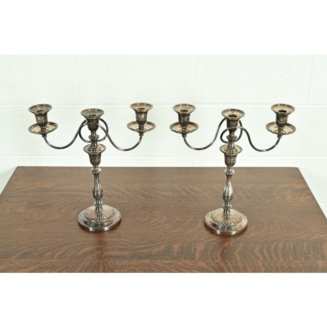 Tiffany & Co. Style Antique Victorian Silverplate Three-Light Candelabras, Pair For Sale - Image 9 of 9