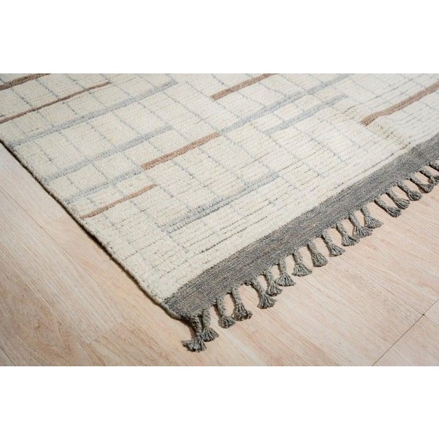 Contemporary 8x11 Ivory Hand-Knotted Wool Staircase Motif Geometric Modern Carpet Rug For Sale - Image 3 of 8