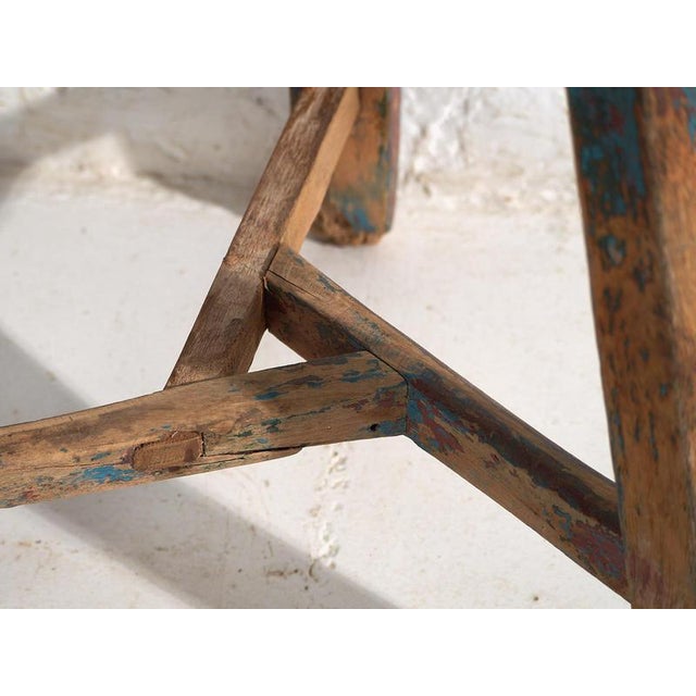 Antique Stool with Sky Blue Patina, 1900 For Sale - Image 5 of 8