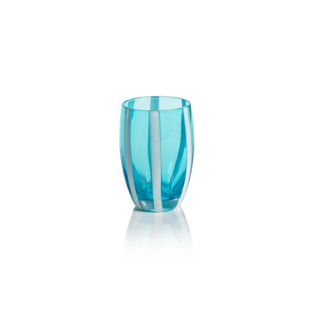 Transitional Pesaro Stripe Glasses - Aqua Blue, Set of 4 For Sale - Image 3 of 4