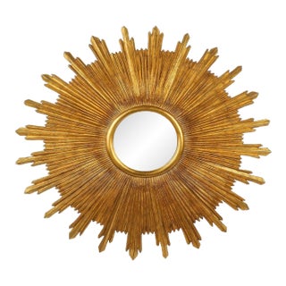 Gilt Starburst Mirror With Convex Center For Sale