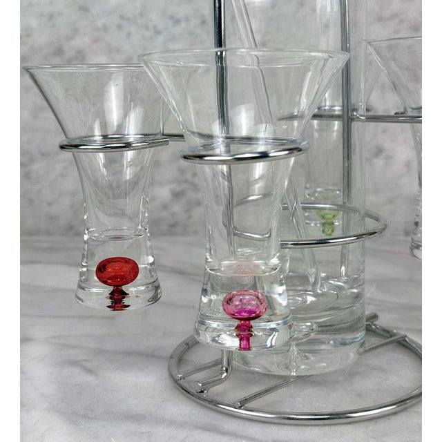 Mid 20th Century Chrome & Blown Glass Shot Glasses & Mixer Bar Serving Set For Sale - Image 9 of 9