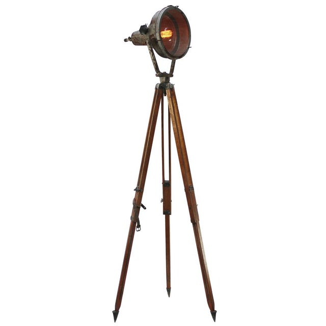 Metal Vintage Industrial Clear Glass and Wooden Floor Lamp For Sale - Image 7 of 7