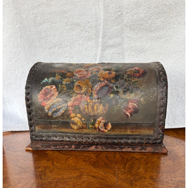 Victorian Hand - Painted Leather Letter Box, Floral Decor, C 1860-1880 For Sale - Image 12 of 12
