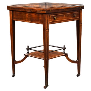 19th Century Victorian English Rosewood Inlaid Envelope Card Table For Sale