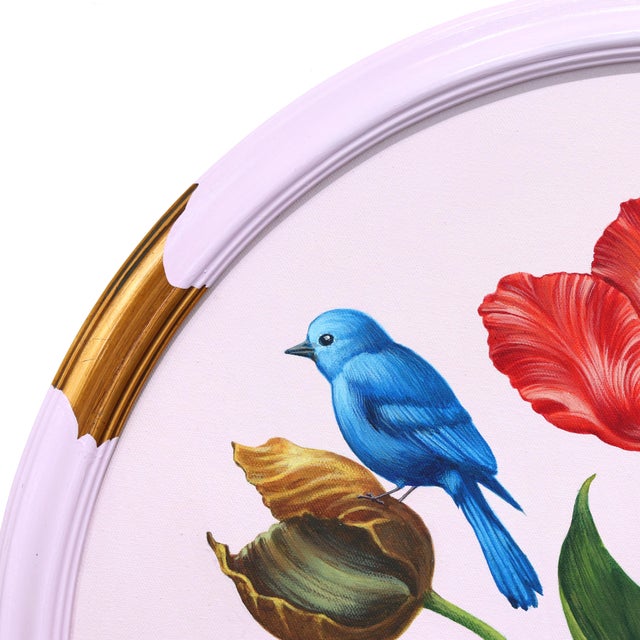 Bluebird, Tulip Petals - Original Contemporary Bird and Floral Watercolor, Graphite and Ink Painting on Paper by Carlos Gamez De Francisco For Sale - Image 4 of 9