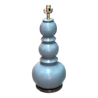 Large Vintage 1980s Postmodern Stacked Sphere Ceramic Table Lamp in Muted Tiffany Blue For Sale